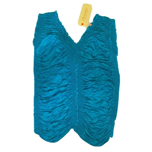 Ruched Turquoise Sleeveless Top By Orange Fashion Village O/S 95% Cotton 5% Span - Picture 1 of 7